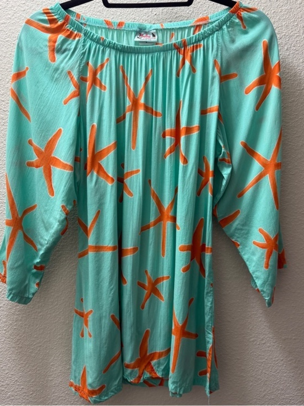 Haley and the Hound Starfish Print Tunic Top M Green Made in USA